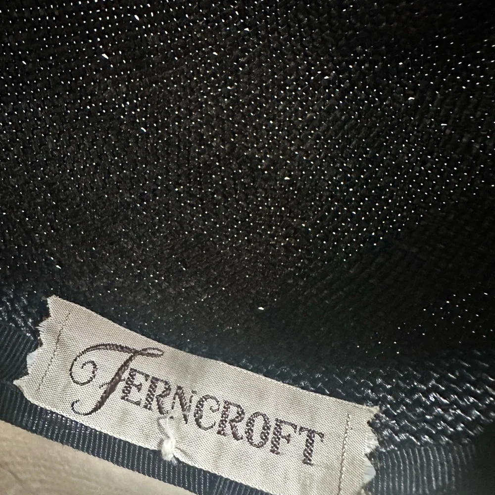 Vtg Ferncroft Straw Hat Black Modern Derby color block Strap One Size